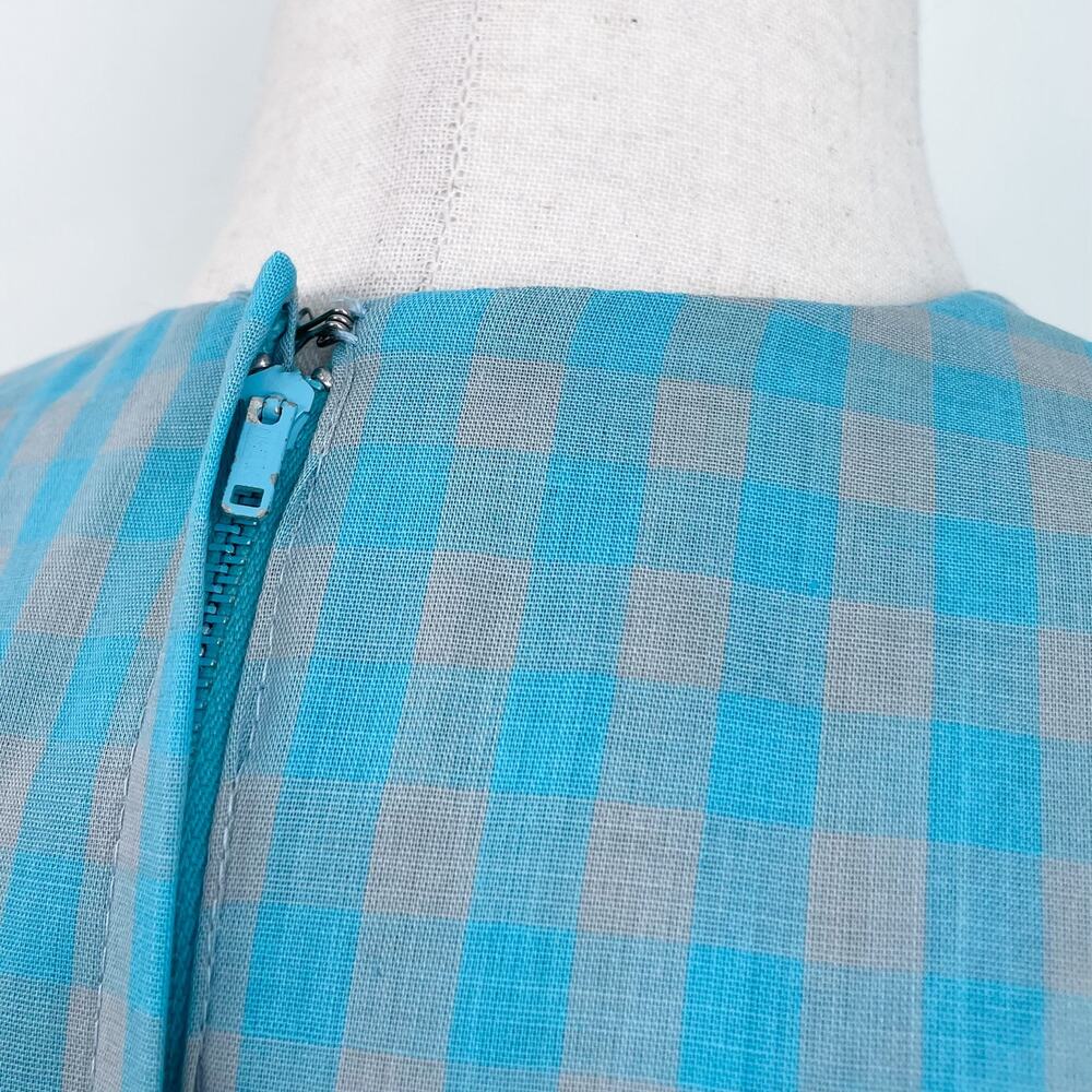 Vintage 1950's Glenbrooke Summer Blue Gingham Short Sleeve A-Line Dress MEDIUM - Picture 7 of 10